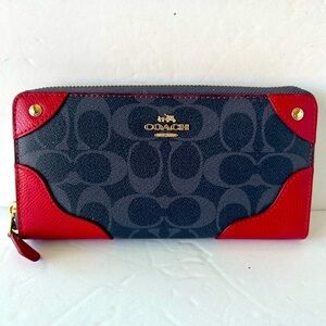 Coach NWOT “Mickie” Zip Wallet In Denim Signature Print Coated Canvas F53780
